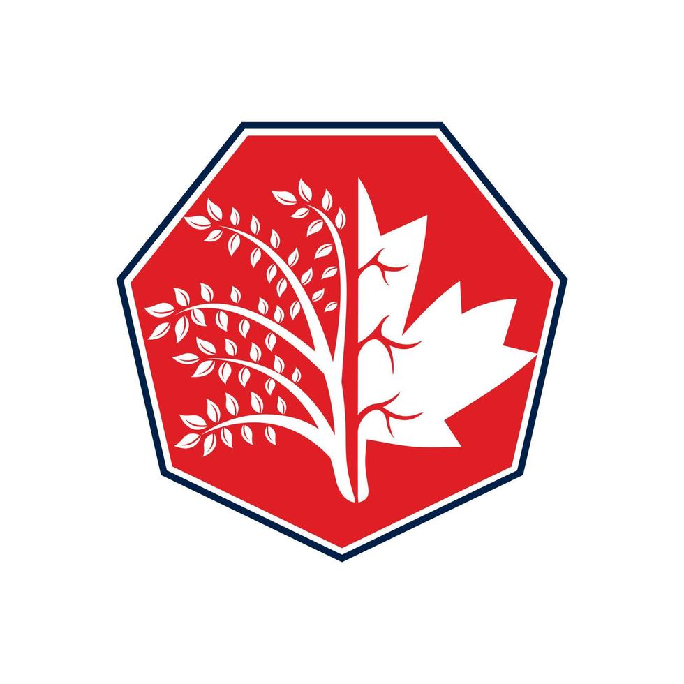 Blowing tree and maple leafs logo design. Canada business sign. vector