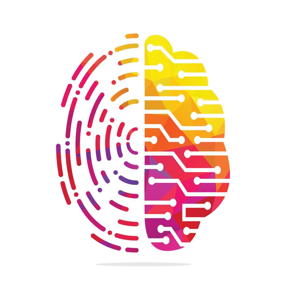 Vector Logo Icon With Brain And Fingerprint. Digital brain plus fingerprint vector template design.