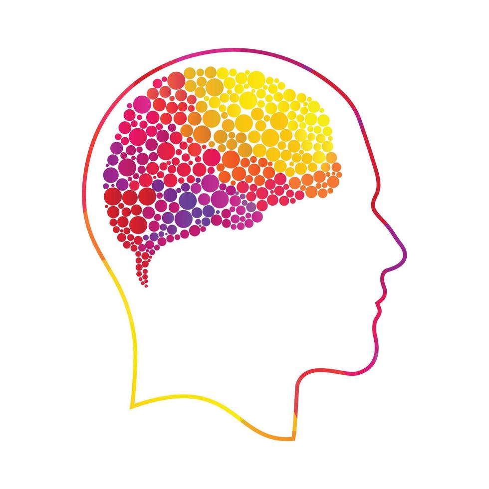 cabeza con diseño de ilustración de vector de cerebro de burbujas. icono de vector cerebral de cabeza humana y burbujas. concepto mental.
