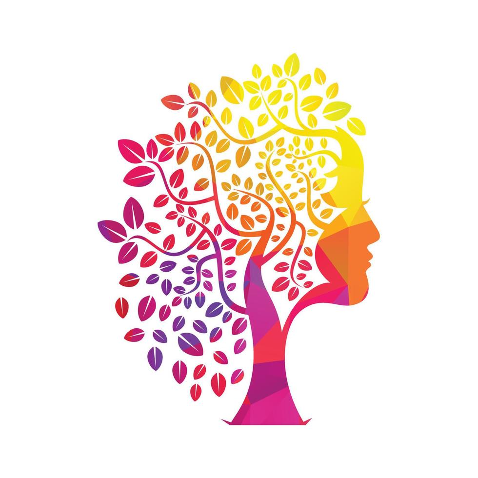 Woman Tree Spa Vector Template Design. Beauty Woman Face Leaf Vector Design.