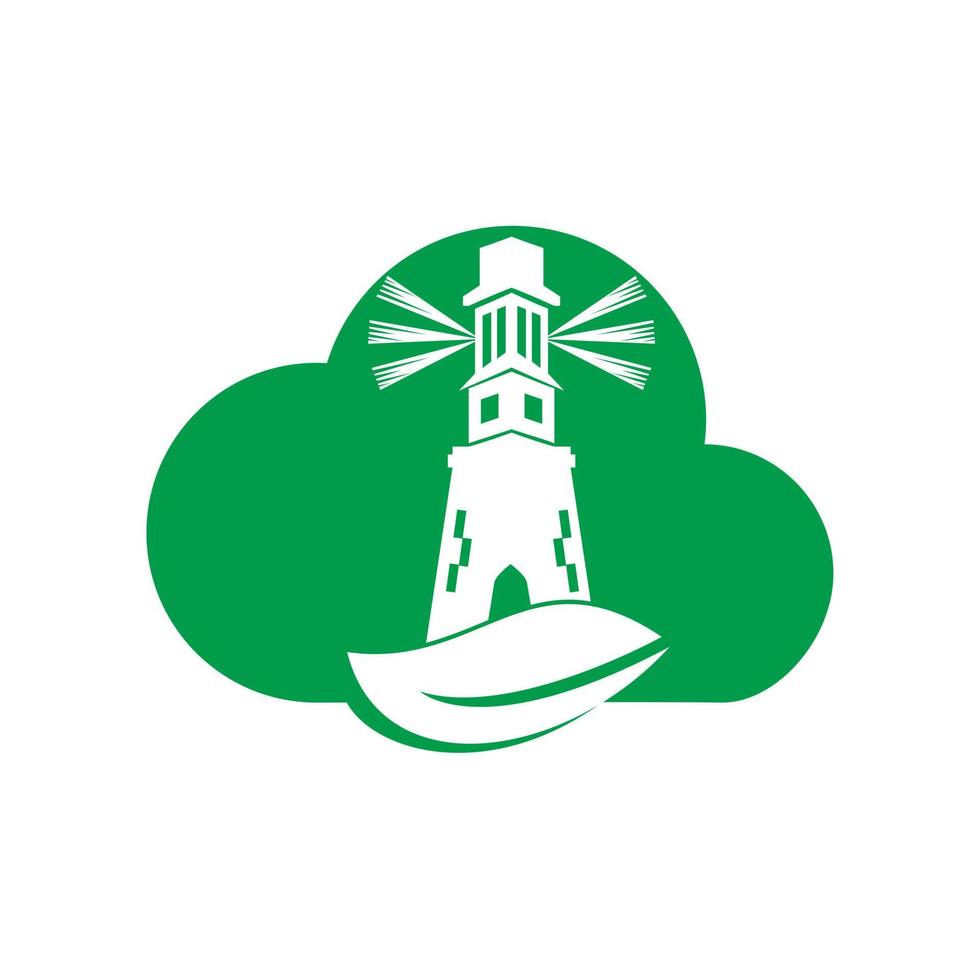 diseño de plantilla de logotipo de concepto de forma de nube de faro verde. plantilla de logotipo de hoja y faro. vector