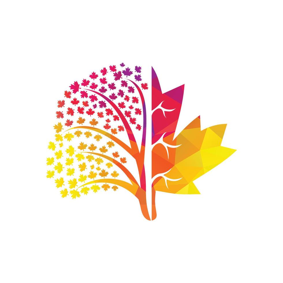 Blowing tree and maple leafs logo design. Canada business sign. vector