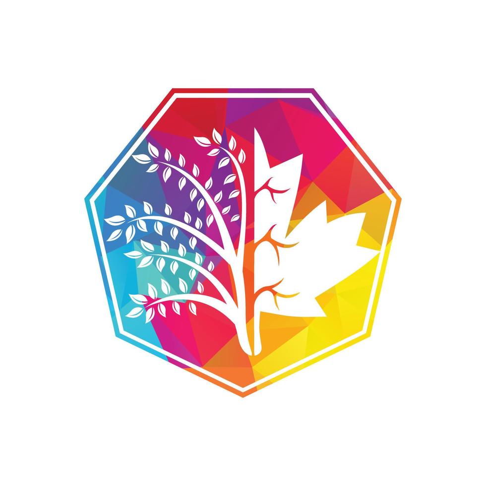Blowing tree and maple leafs logo design. Canada business sign. vector