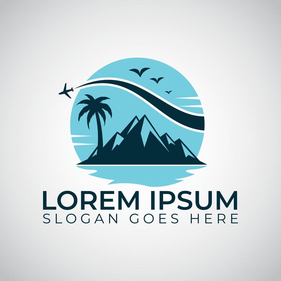 Summer Travel Logo Icon Vector Template. Palm Tree And Mountain Vector Design.