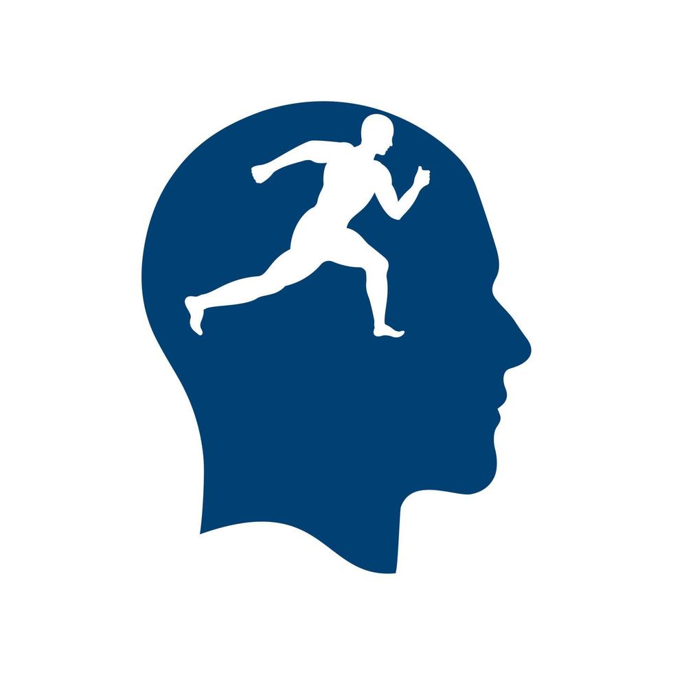 Athlete running in my head, the conceptual idea. Fast and Healthy Mind concept Design. vector