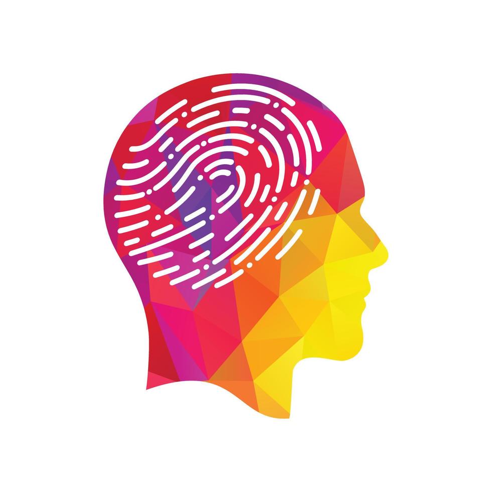 huella digital en el icono de la cabeza humana. símbolo de identidad propia. cabeza con huella dactilar en lugar del cerebro vector
