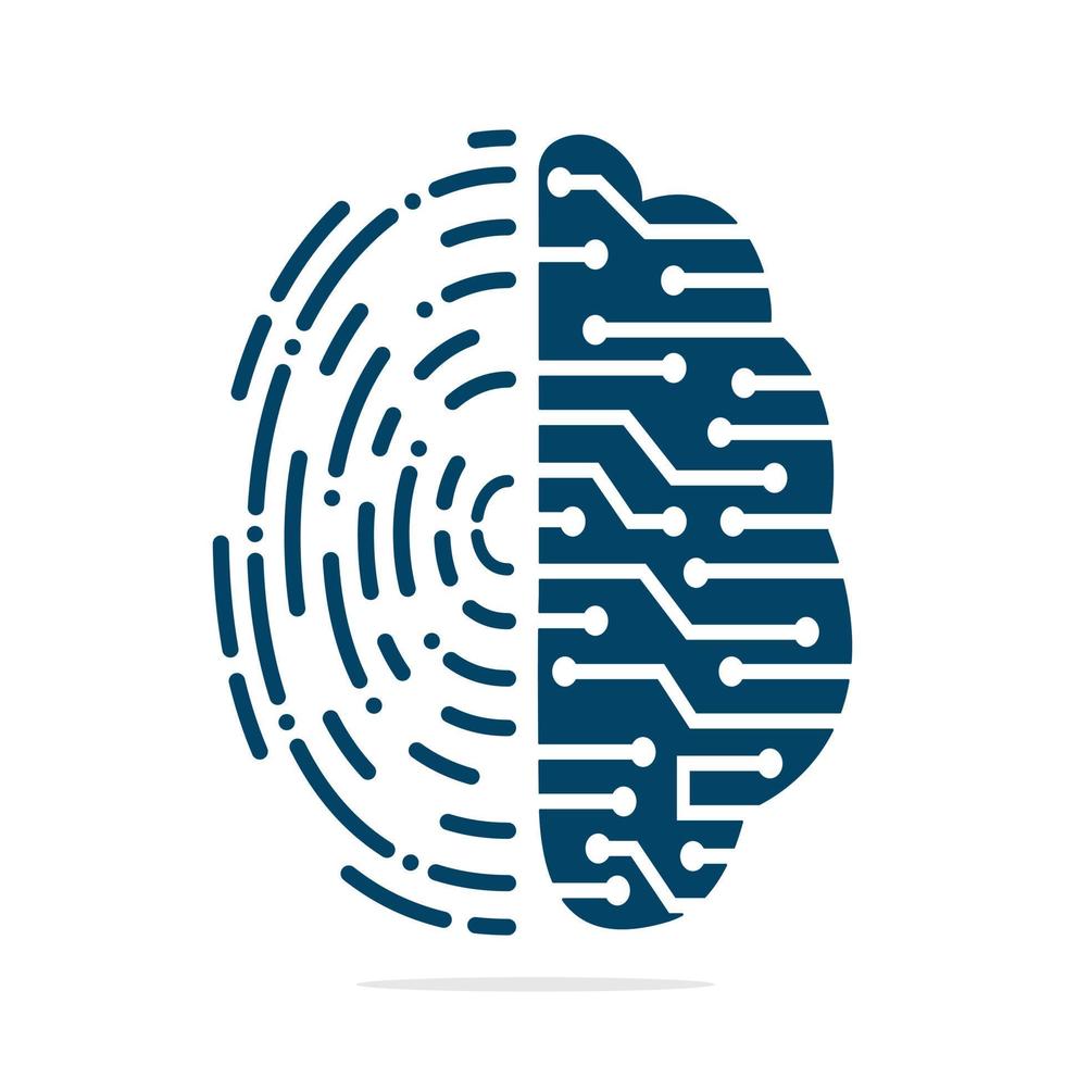 Vector Logo Icon With Brain And Fingerprint. Digital brain plus fingerprint vector template design.