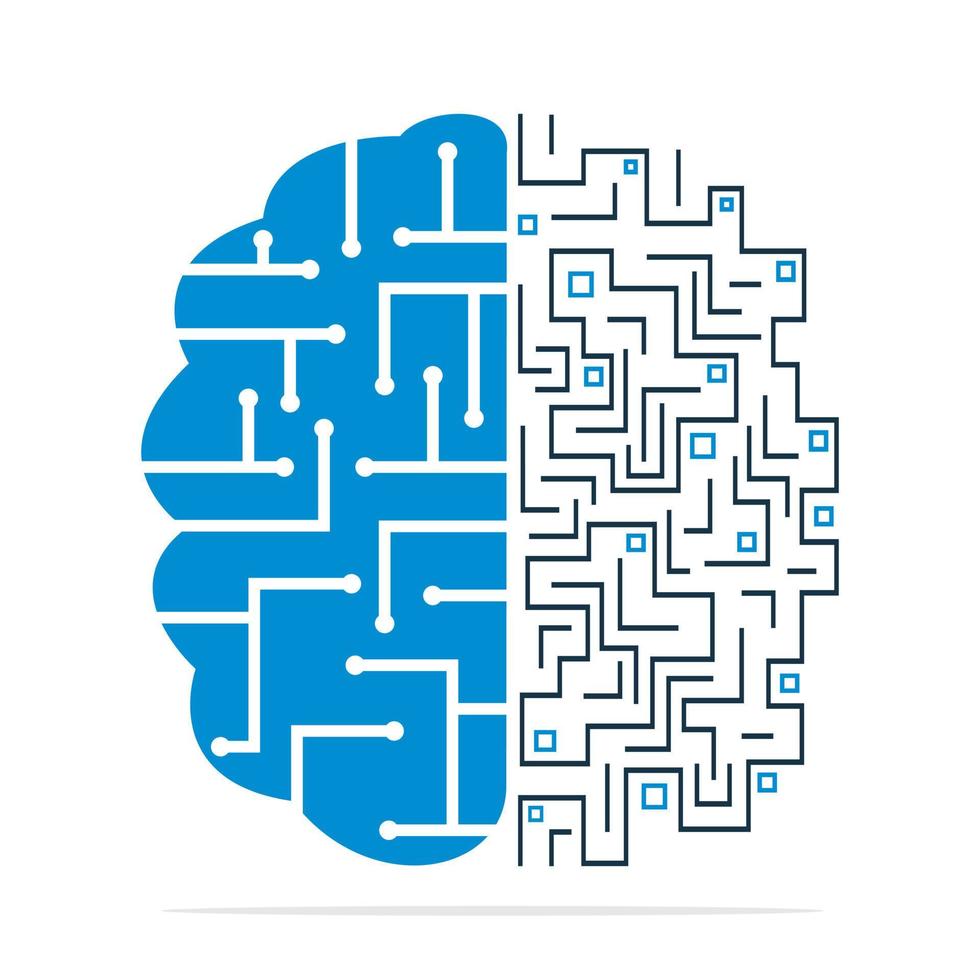 Vector Logo Icon With Brain And Fingerprint. Digital brain plus fingerprint vector template design.