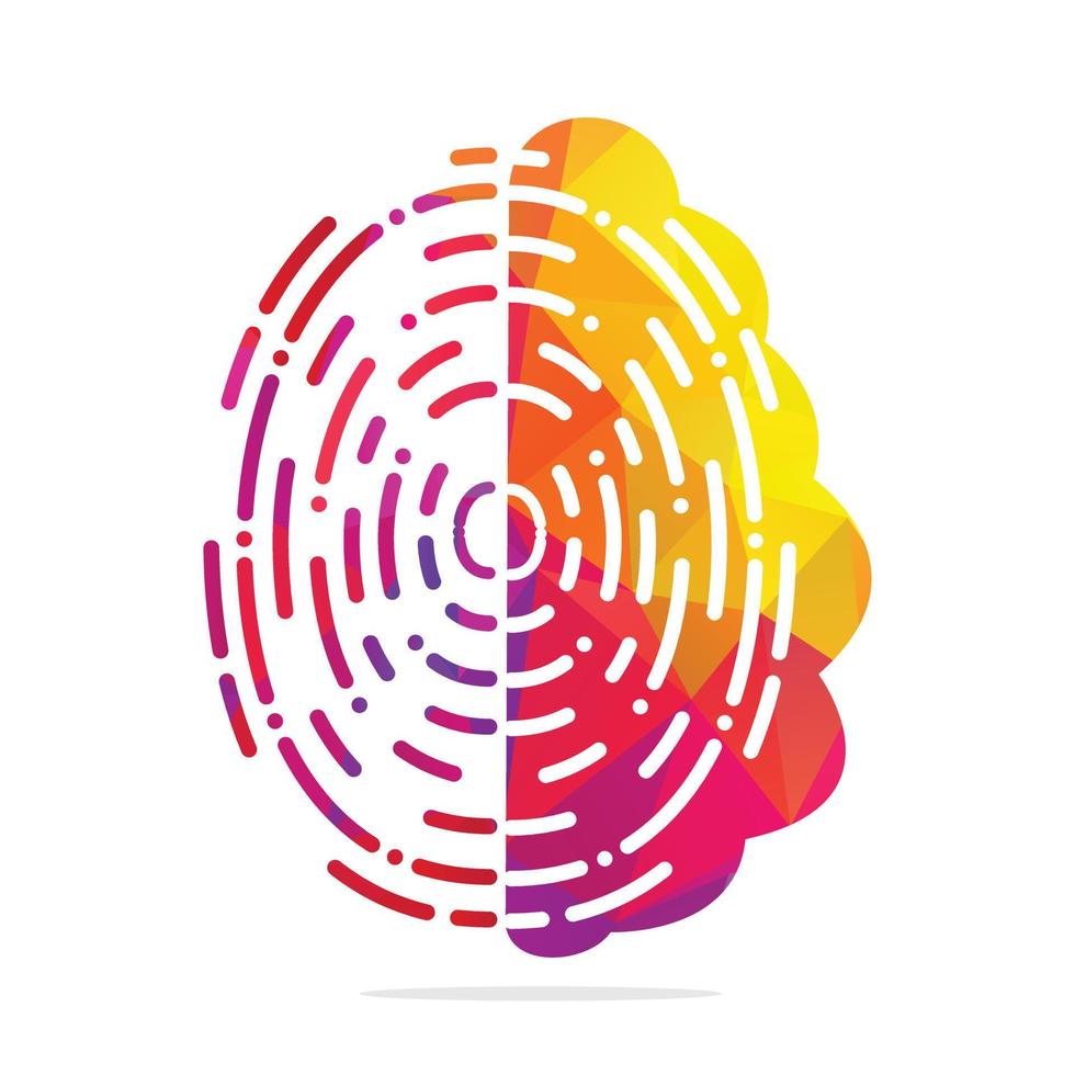 Vector Logo Icon With Brain And Fingerprint. Digital brain plus fingerprint vector template design.