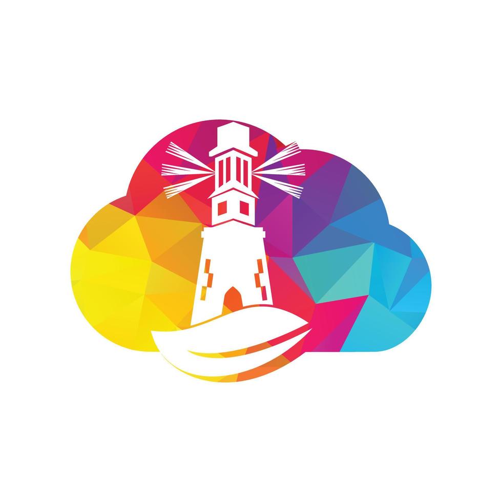 Green lighthouse cloud shape concept logo template design. Leaf and Lighthouse Logo Template. vector