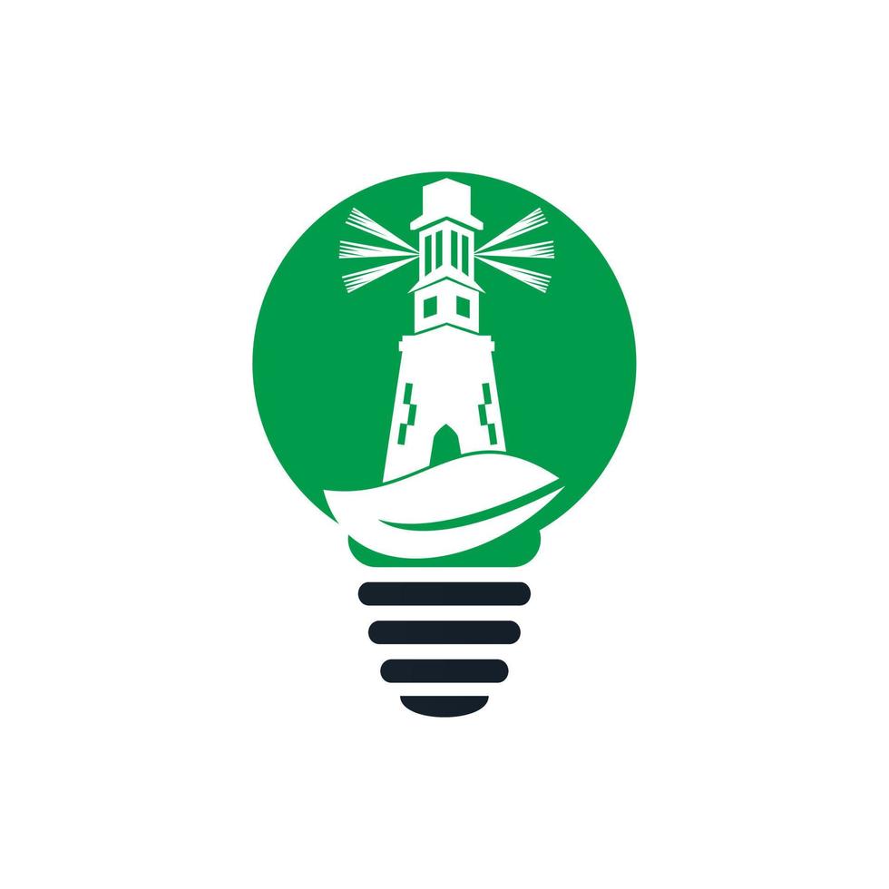 Green lighthouse bulb shape concept logo template design. Leaf and Lighthouse Logo Template. vector
