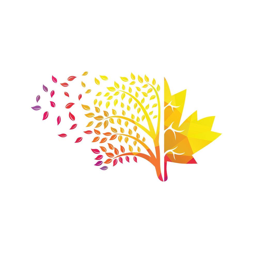 Blowing tree and maple leafs logo design. Canada business sign. vector