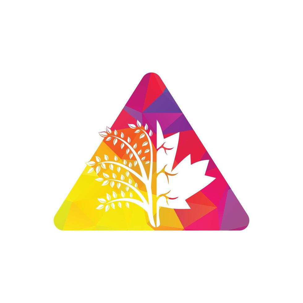 Blowing tree and maple leafs logo design. Canada business sign. vector