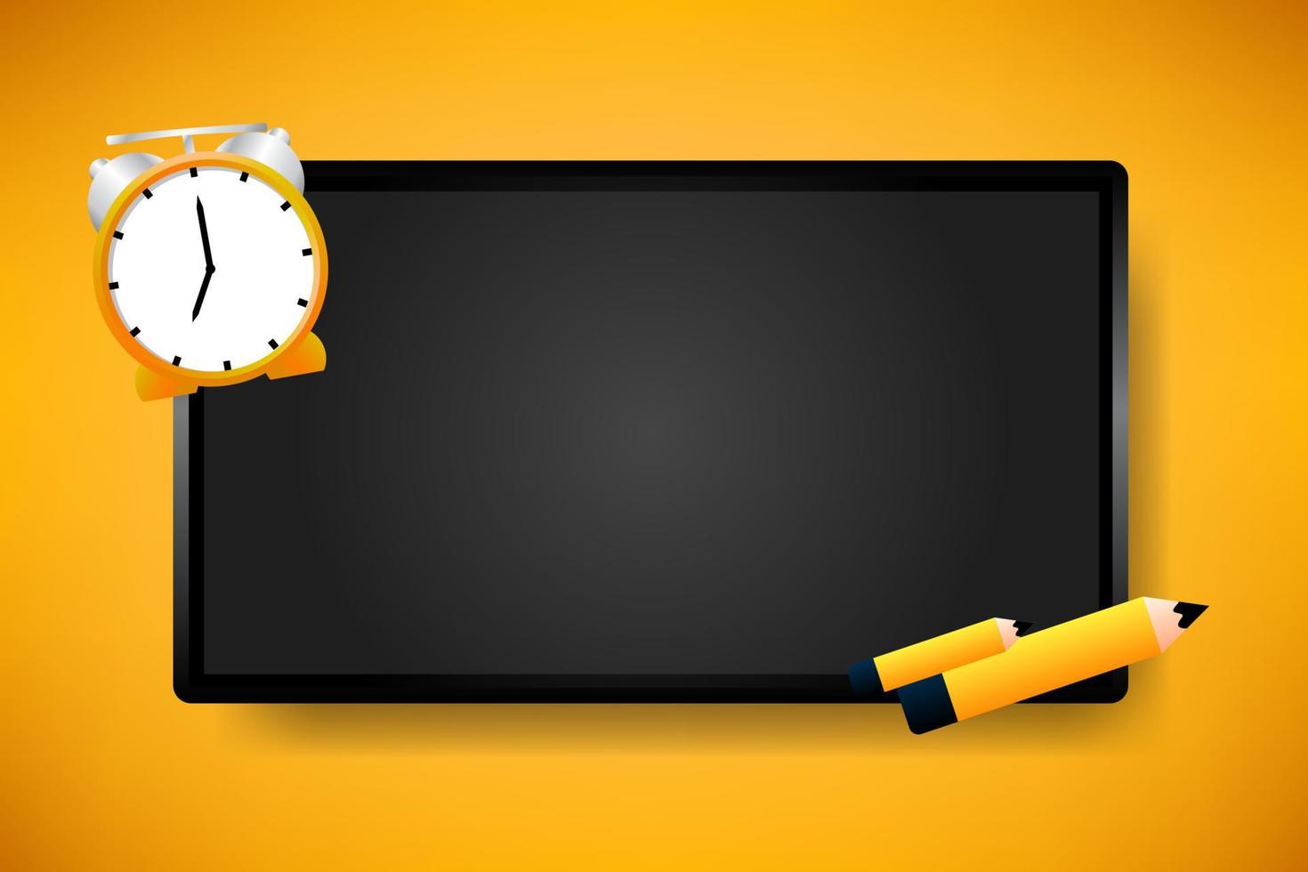 back to school editable text style effect with blackboard pencil and alarm clock element vector