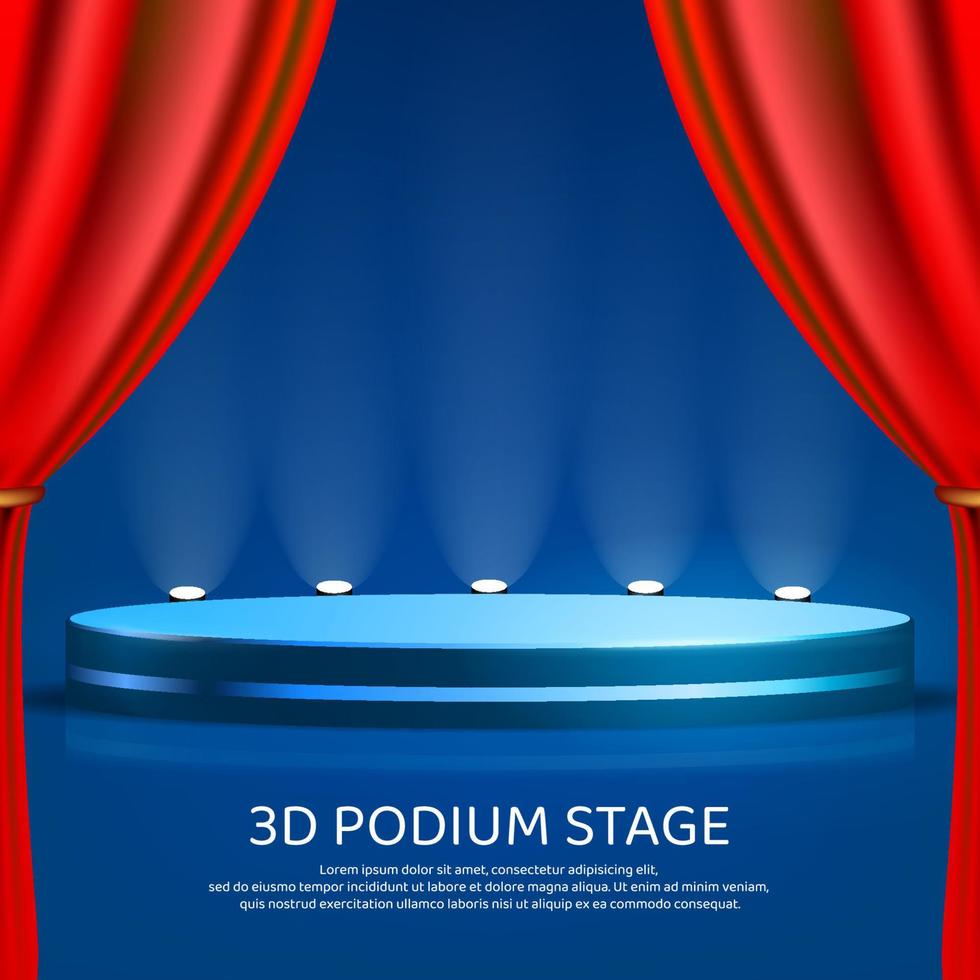 3d podium stage banner with red curtain vector