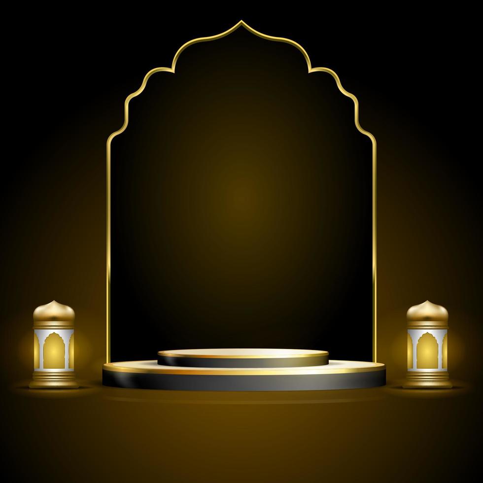 fondo de podio islámico con elemento arabesco en ilustración 3d vector