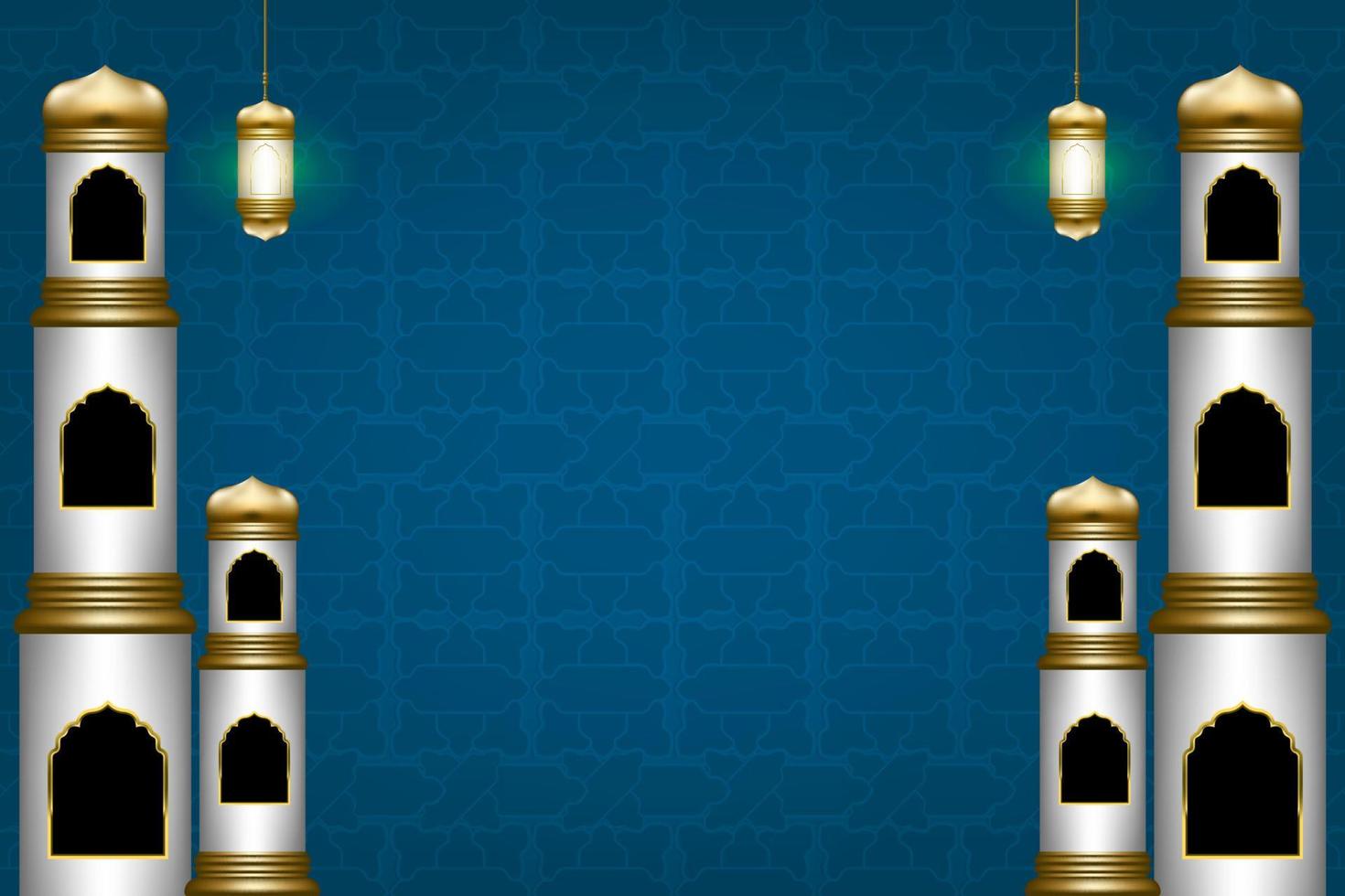 Flat arabic pattern background with golden lantern vector