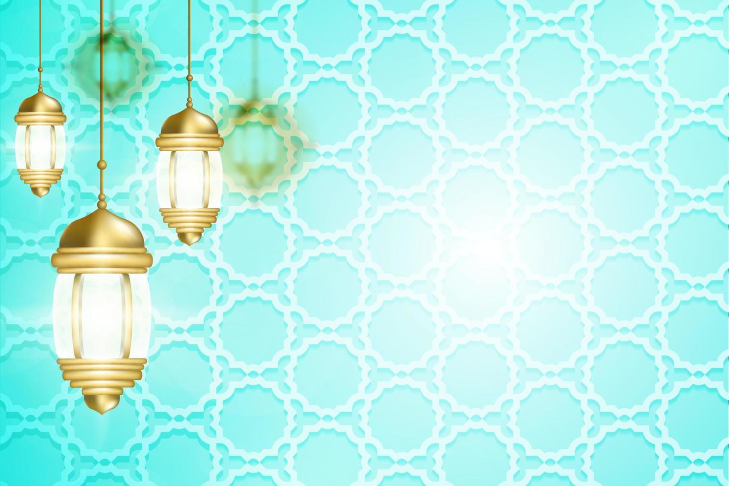 Flat arabic pattern background with golden lantern vector