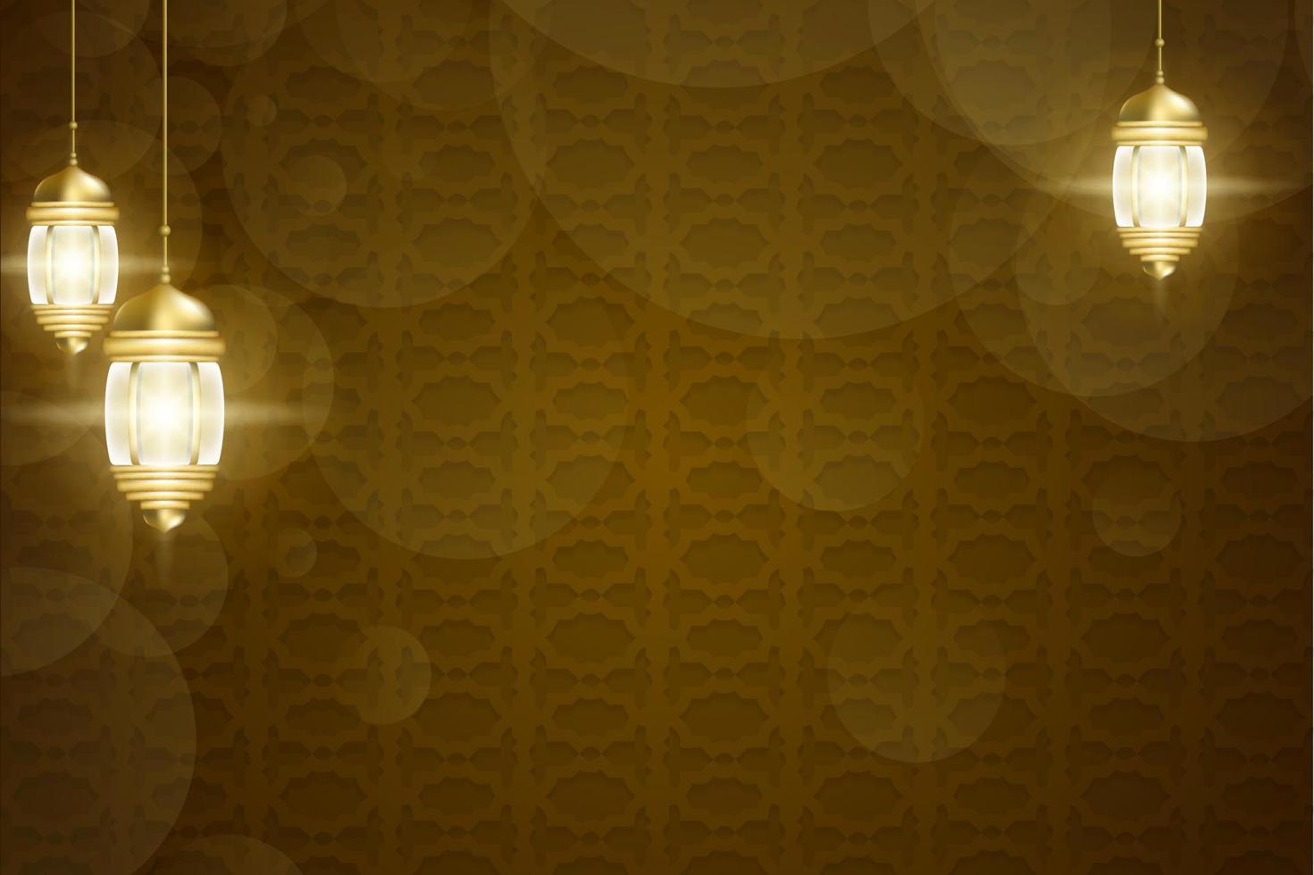 Flat arabic pattern background with golden lantern vector