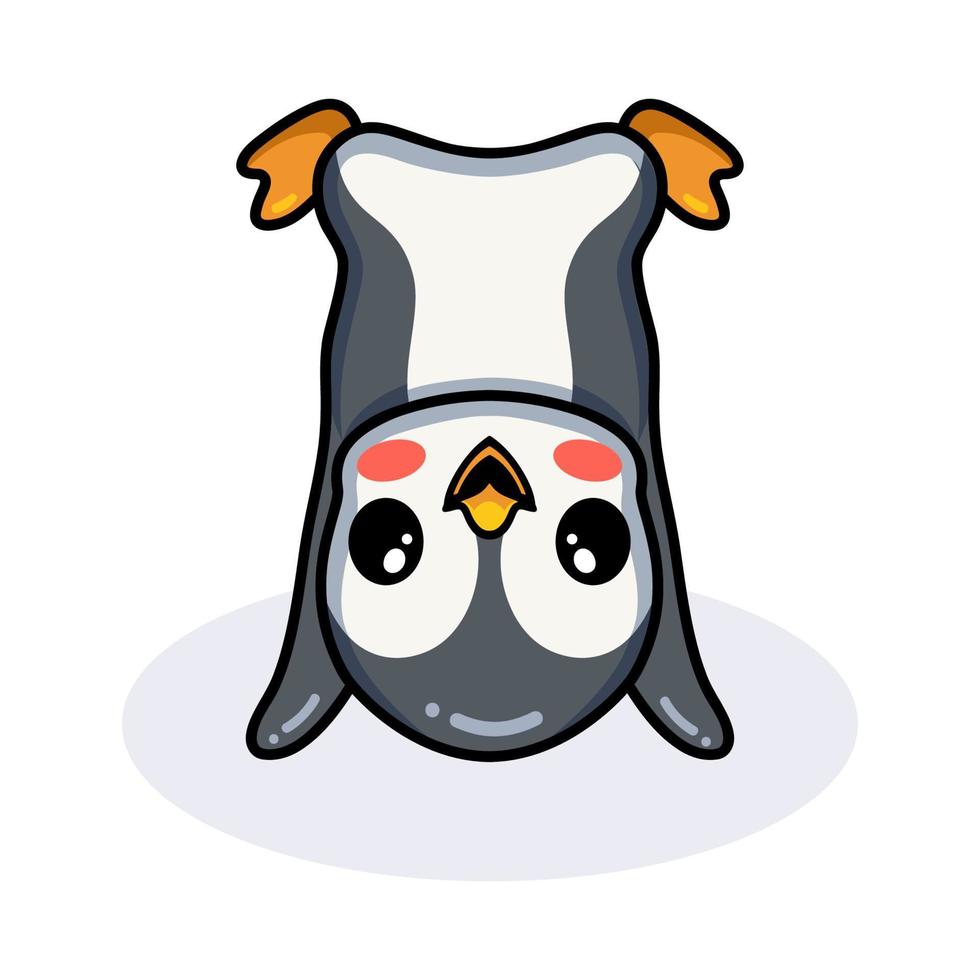 Cute little penguin cartoon upside down vector