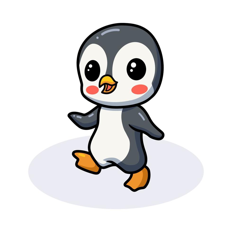 lindo pequeño pingüino de dibujos animados caminando vector