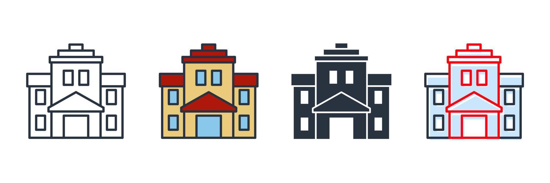 Ilustración de vector de logotipo de icono de edificio escolar. plantilla de símbolo de escuela secundaria para colección de diseño gráfico y web
