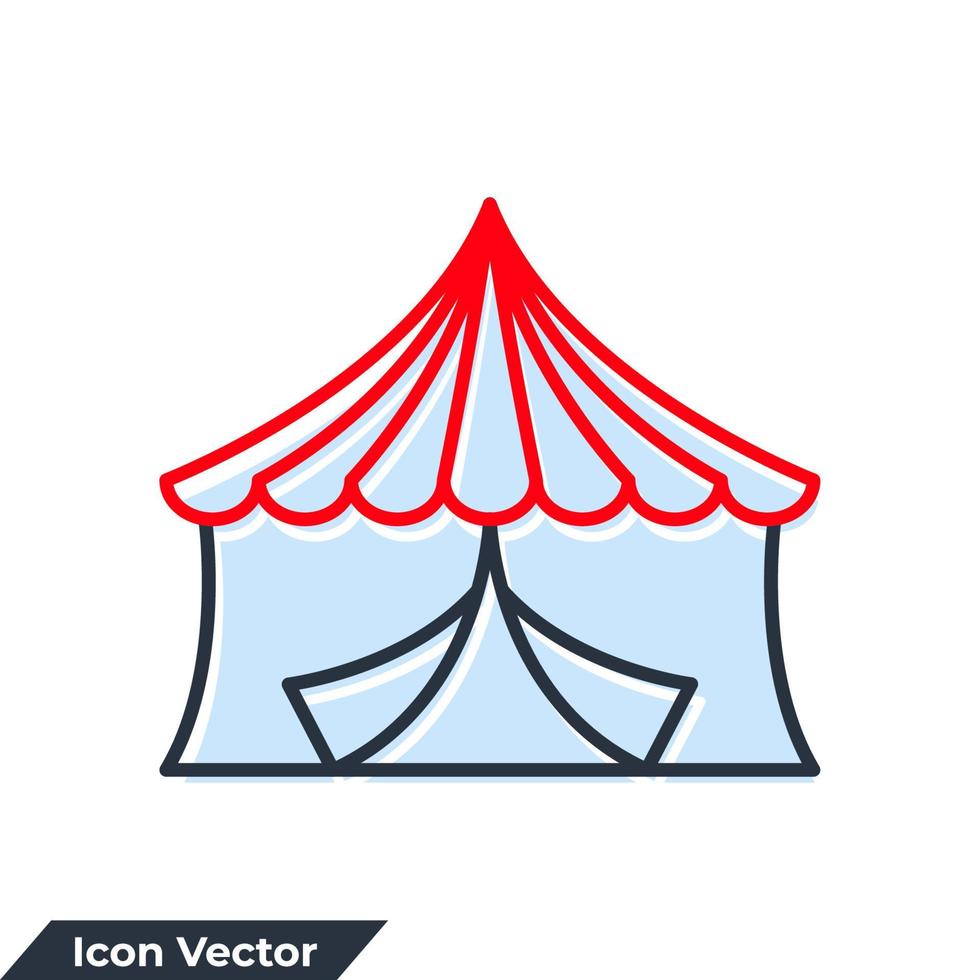 Ilustración de vector de logotipo de icono de carpa de circo. plantilla de símbolo de construcción de carpa de circo para colección de diseño gráfico y web