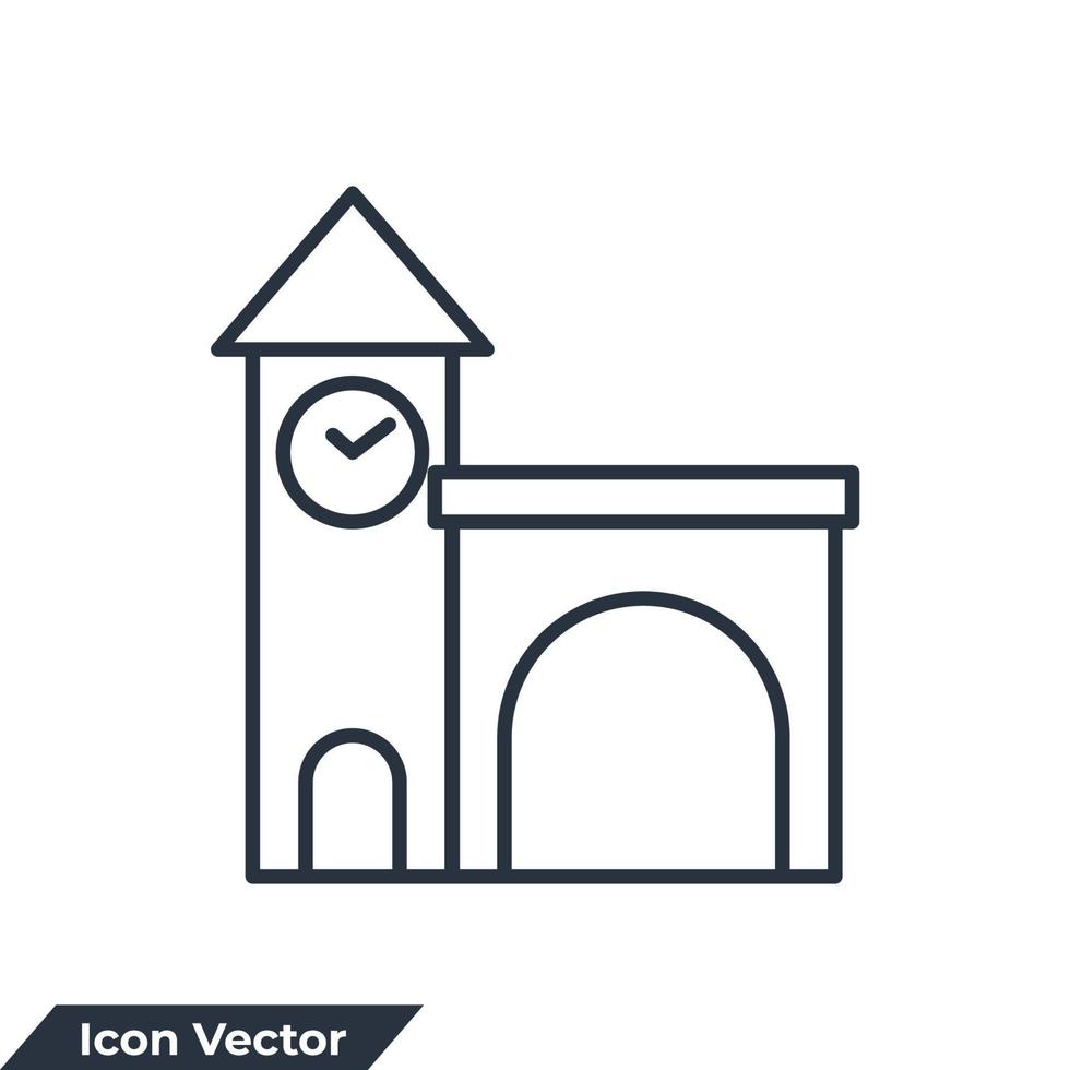 Ilustración de vector de logotipo de icono de edificio de estación de tren. plantilla de símbolo de estación de tren para la colección de diseño gráfico y web