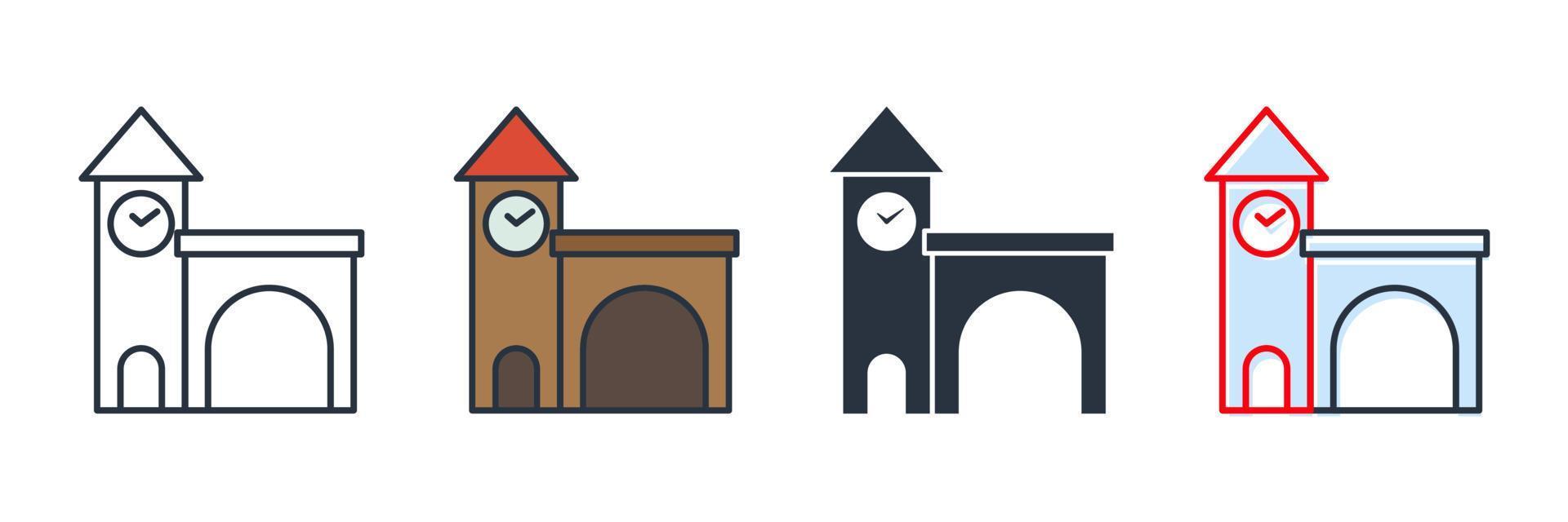 Ilustración de vector de logotipo de icono de edificio de estación de ferrocarril. plantilla de símbolo de estación de tren para la colección de diseño gráfico y web