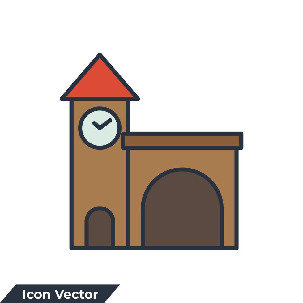 Ilustración de vector de logotipo de icono de edificio de estación de tren. plantilla de símbolo de estación de tren para la colección de diseño gráfico y web