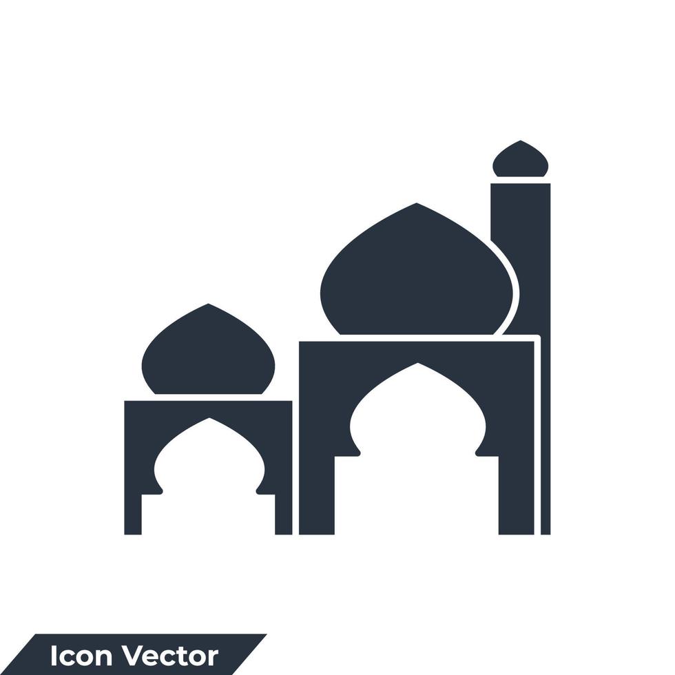 Ilustración de vector de logotipo de icono de edificio de mezquita. plantilla de símbolo de construcción musulmana para la colección de diseño gráfico y web