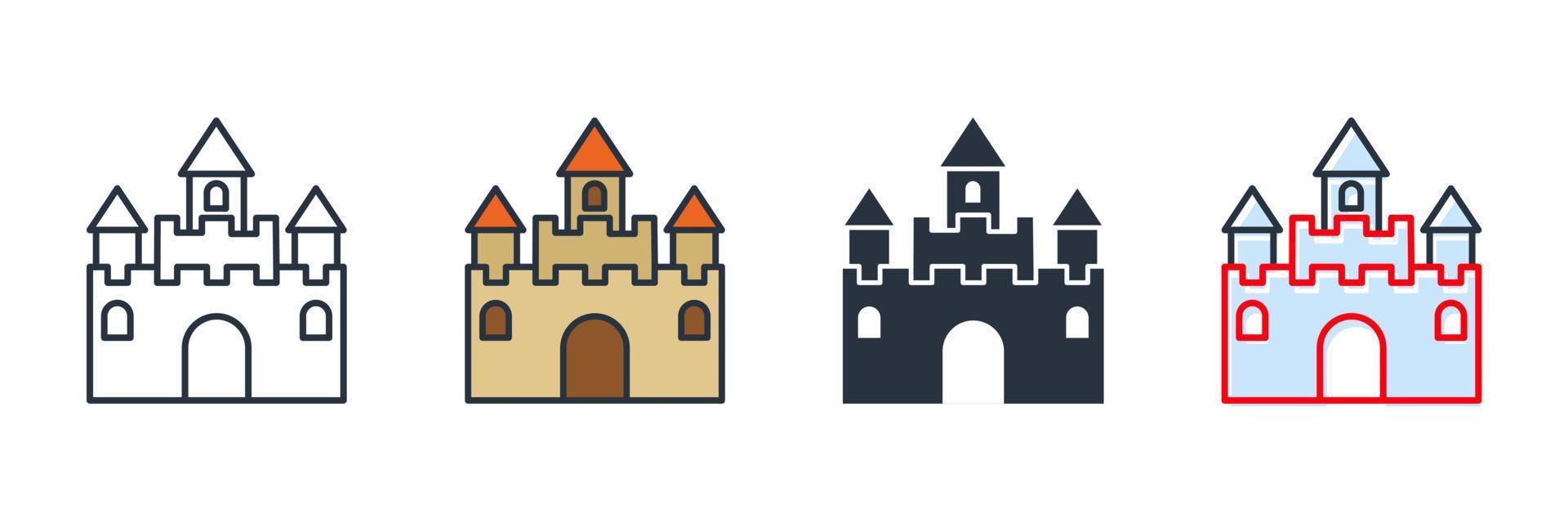 Ilustración de vector de logotipo de icono de edificio de castillo. plantilla de símbolo de castillo para la colección de diseño gráfico y web