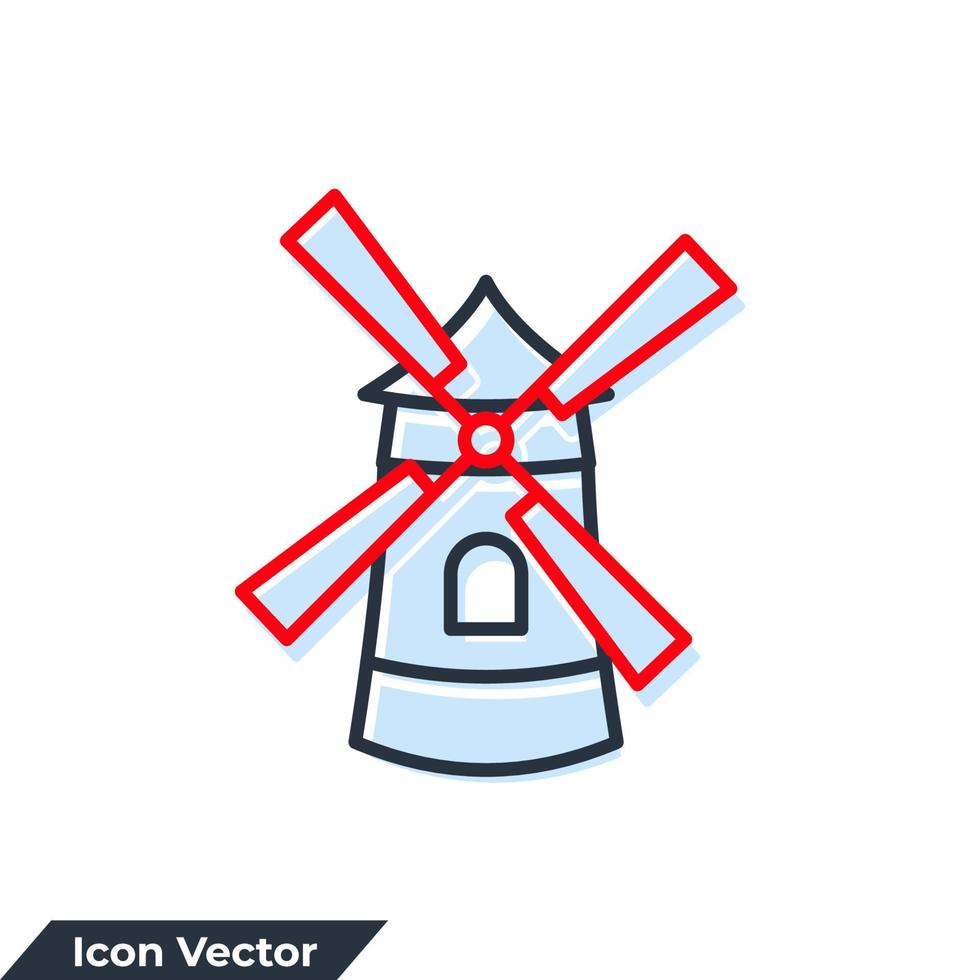 Ilustración de vector de logotipo de icono de edificio de molino de viento. plantilla de símbolo de turbina eólica para la colección de diseño gráfico y web