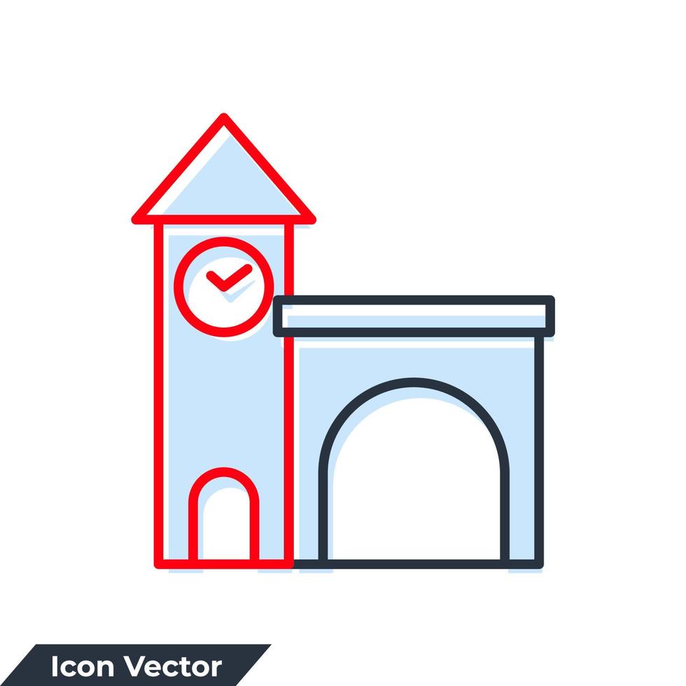 Ilustración de vector de logotipo de icono de edificio de estación de tren. plantilla de símbolo de estación de tren para la colección de diseño gráfico y web