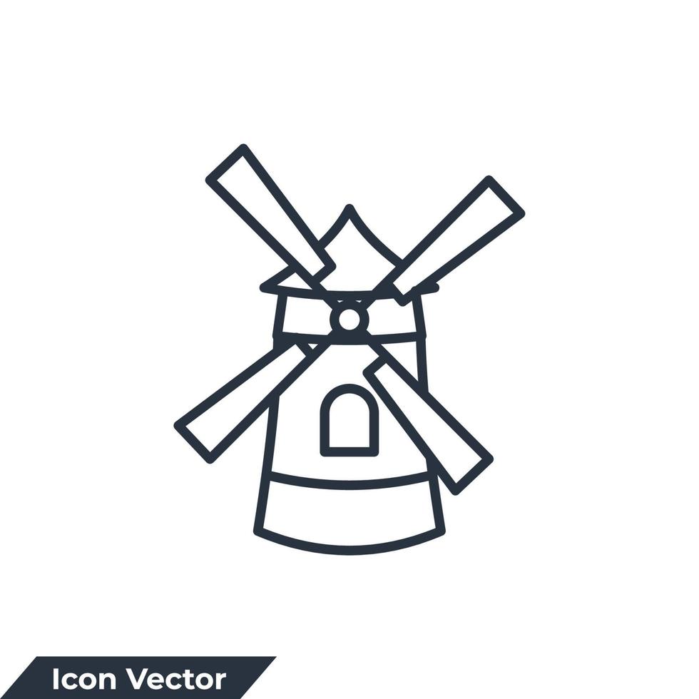 Ilustración de vector de logotipo de icono de edificio de molino de viento. plantilla de símbolo de turbina eólica para la colección de diseño gráfico y web