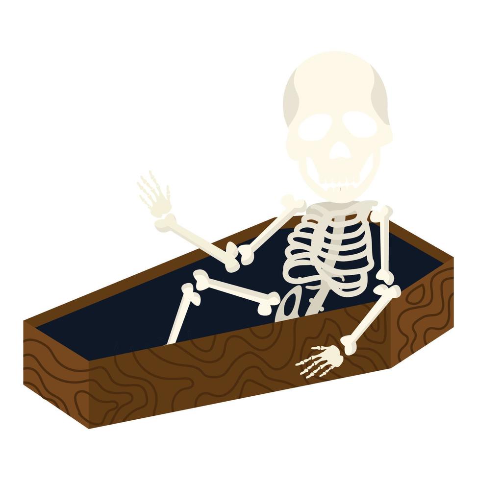 skeleton wake up in coffin flat vector