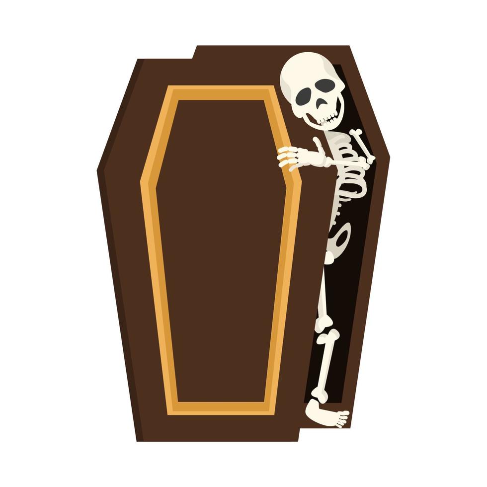 skeleton wake up in coffin cartoon vector