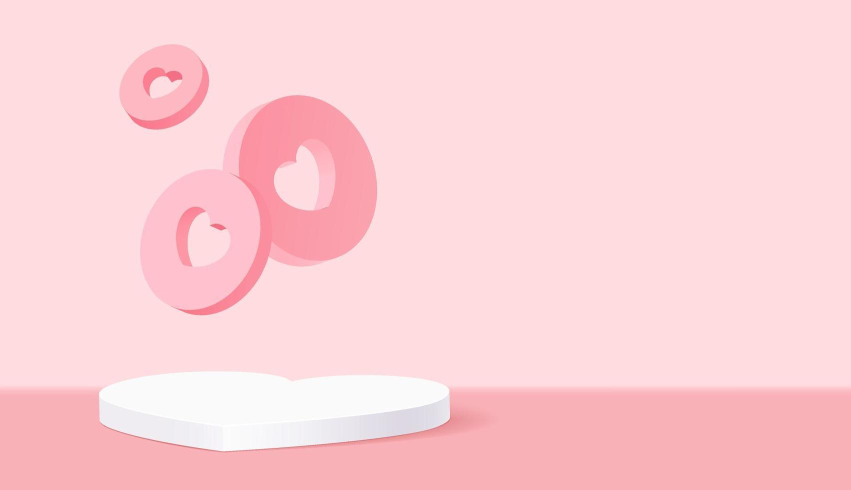 Pink abstract 3d room with realistic stand or podium heart shape vector