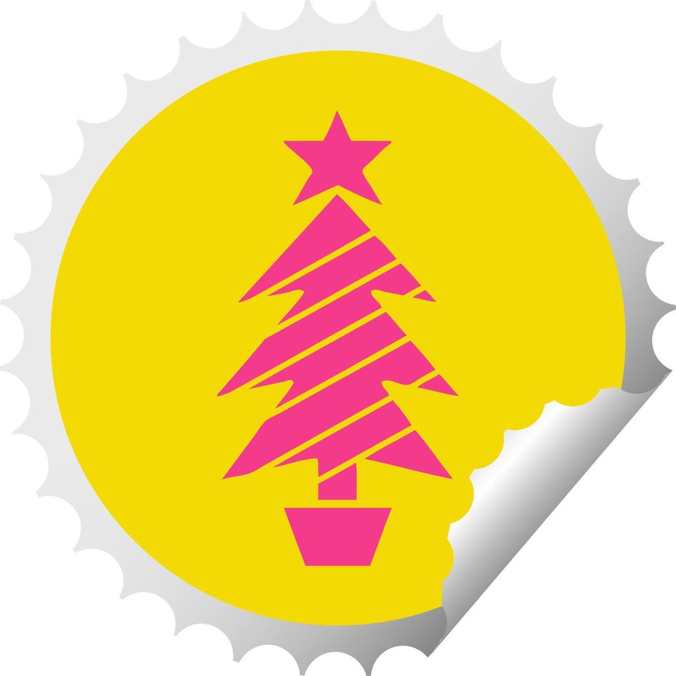 árbol de navidad de dibujos animados de pegatina de pelado circular vector