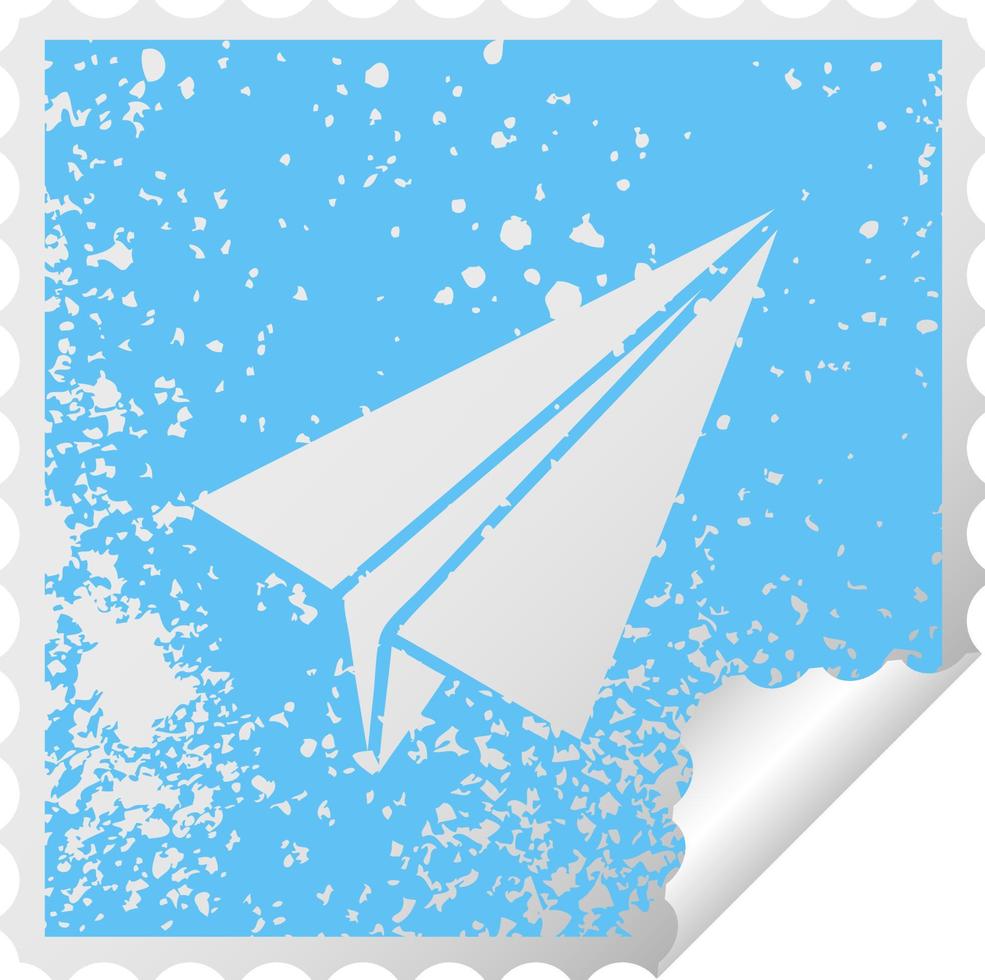 distressed square peeling sticker symbol paper plane vector