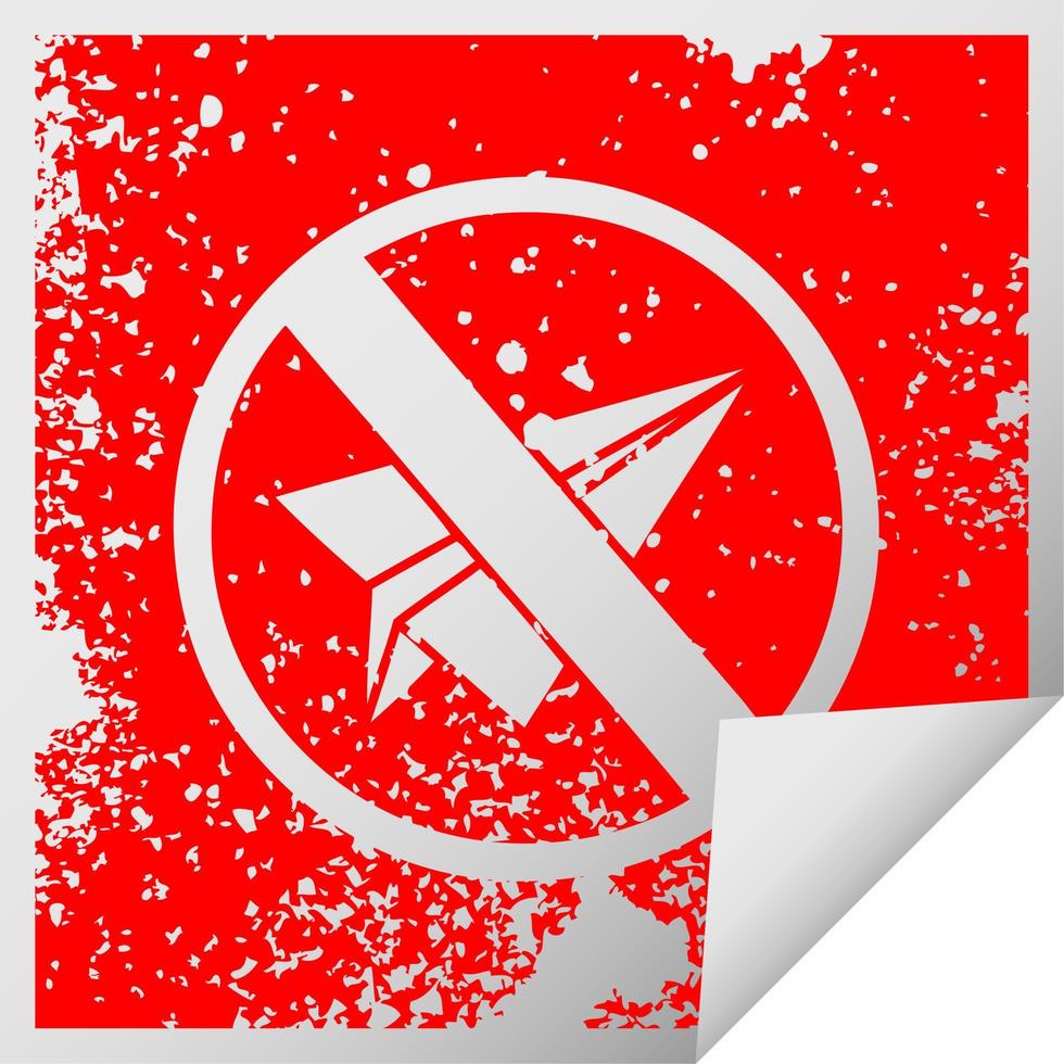distressed square peeling sticker symbol no paper aeroplanes allowed vector