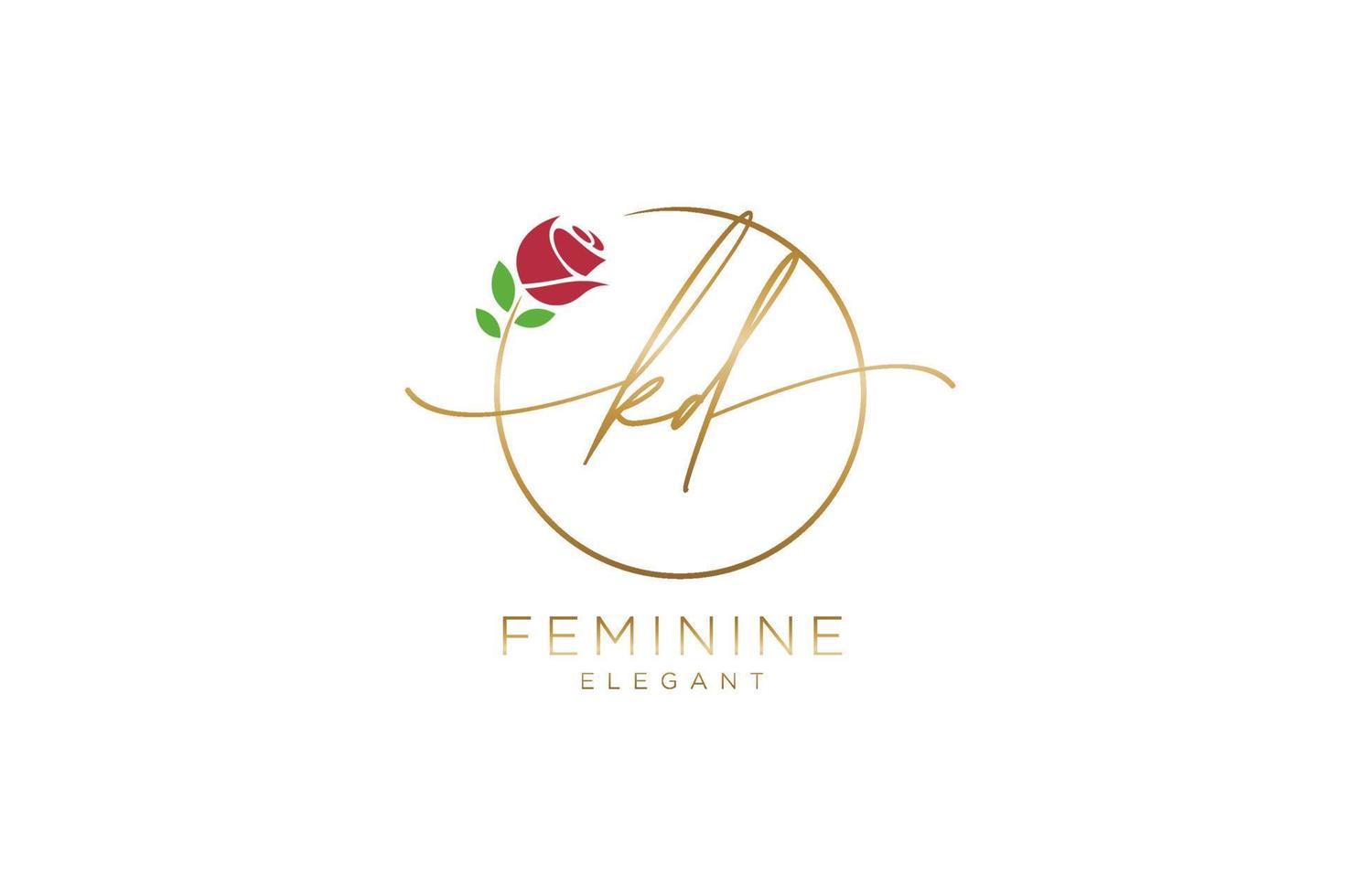 initial KD Feminine logo beauty monogram and elegant logo design, handwriting logo of initial signature, wedding, fashion, floral and botanical with creative template. vector