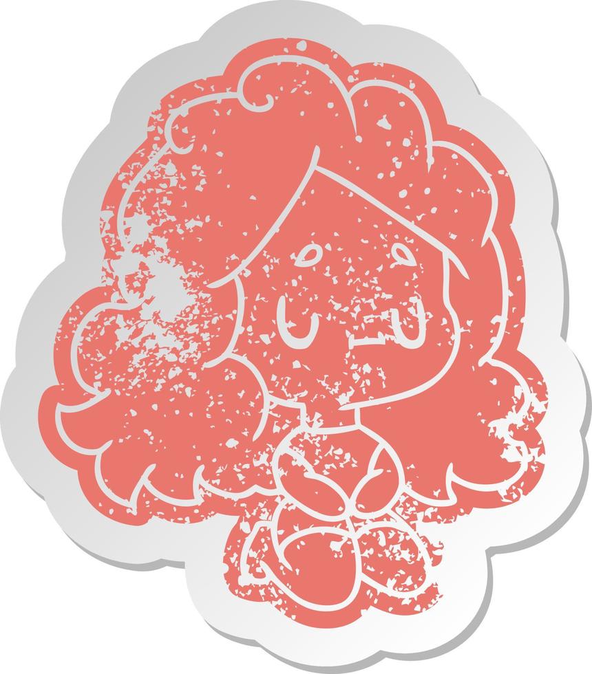 distressed old sticker of a cute kawaii girl vector