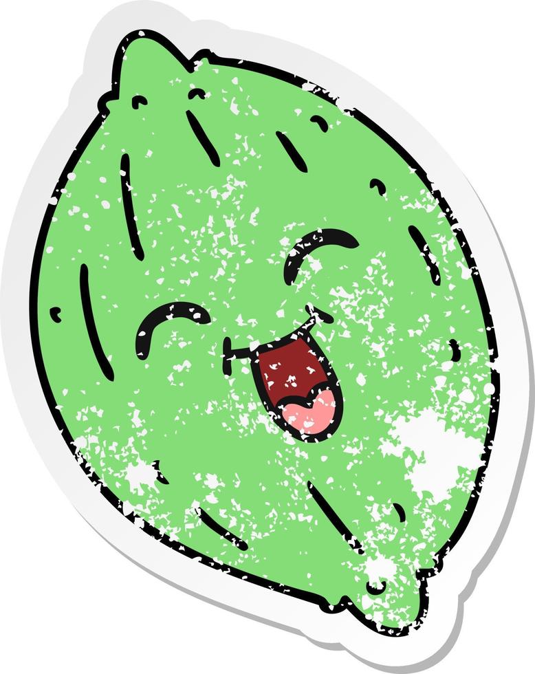 distressed sticker cartoon of a happy lemon vector