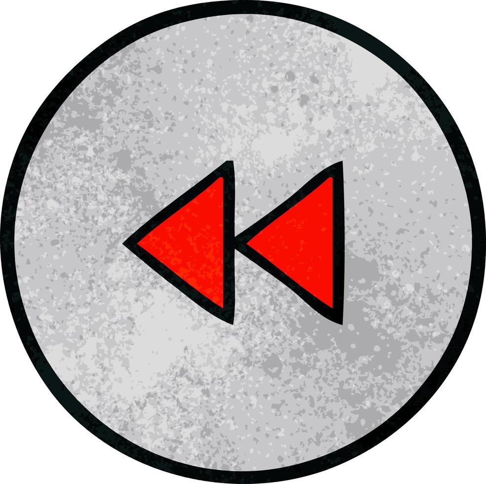 retro grunge texture cartoon rewind button vector