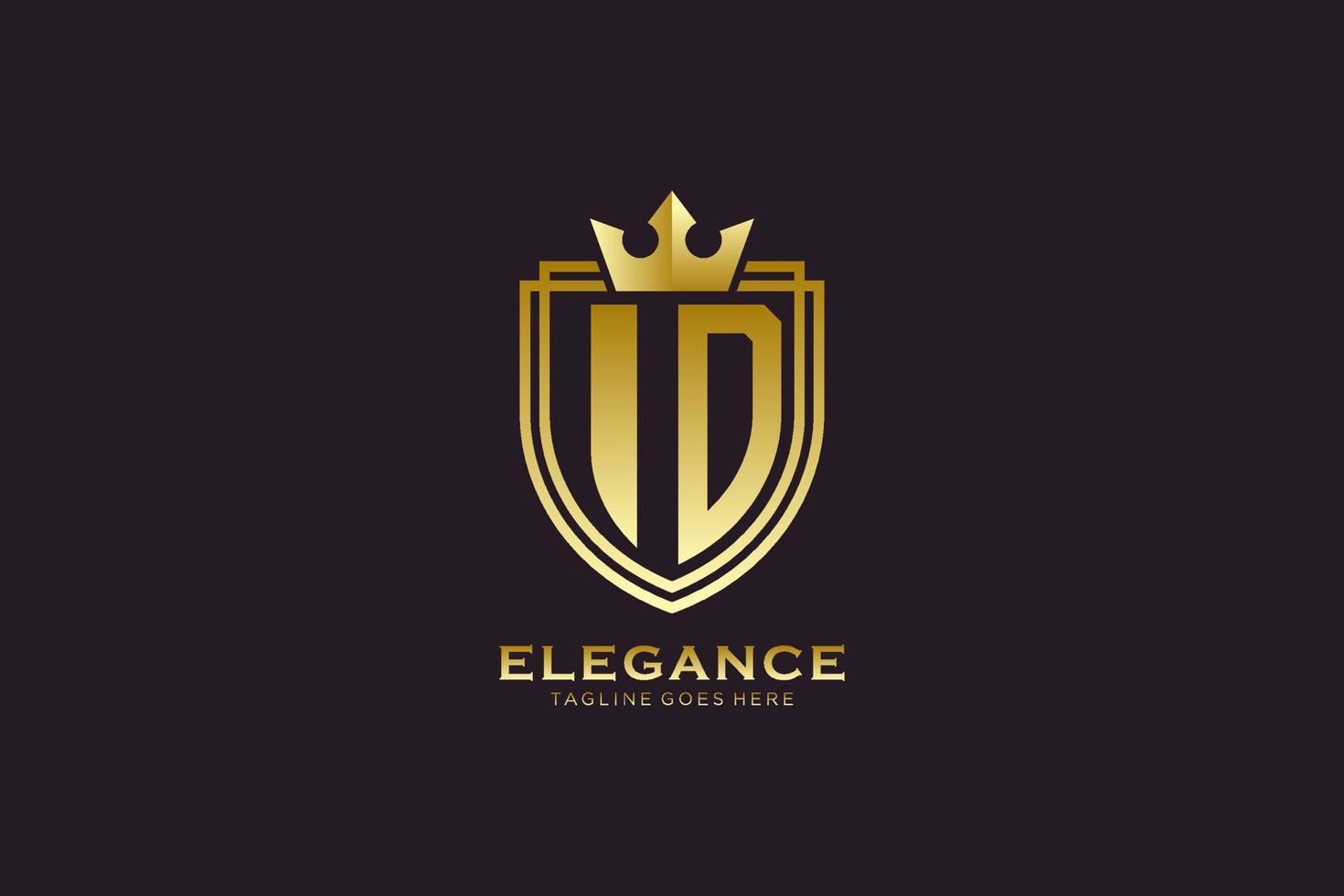 initial ID elegant luxury monogram logo or badge template with scrolls and royal crown - perfect for luxurious branding projects vector