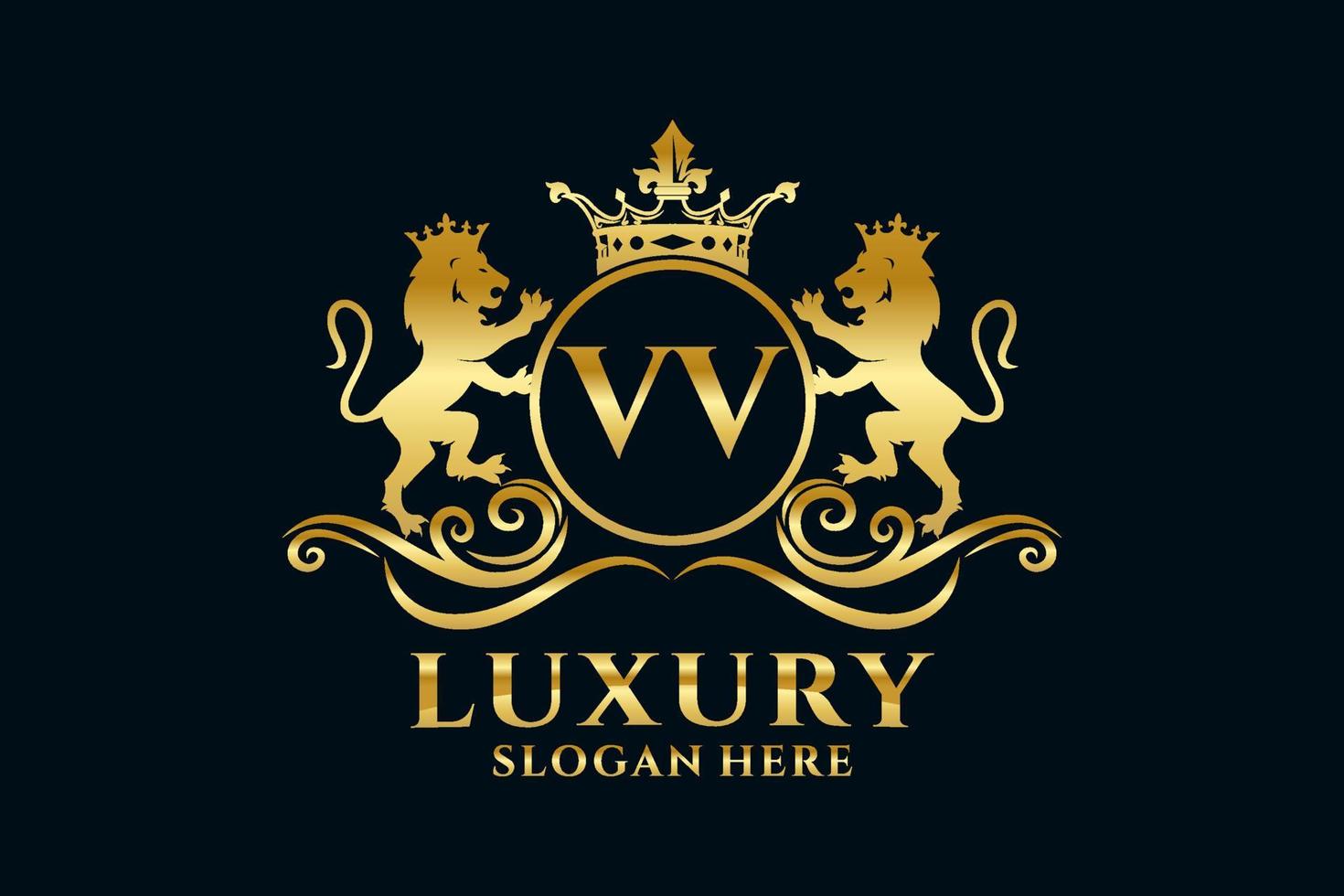 Initial VV Letter Lion Royal Luxury Logo template in vector art for luxurious branding projects and other vector illustration.