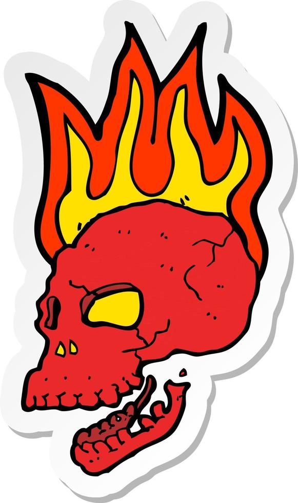 sticker of a cartoon flaming skull vector