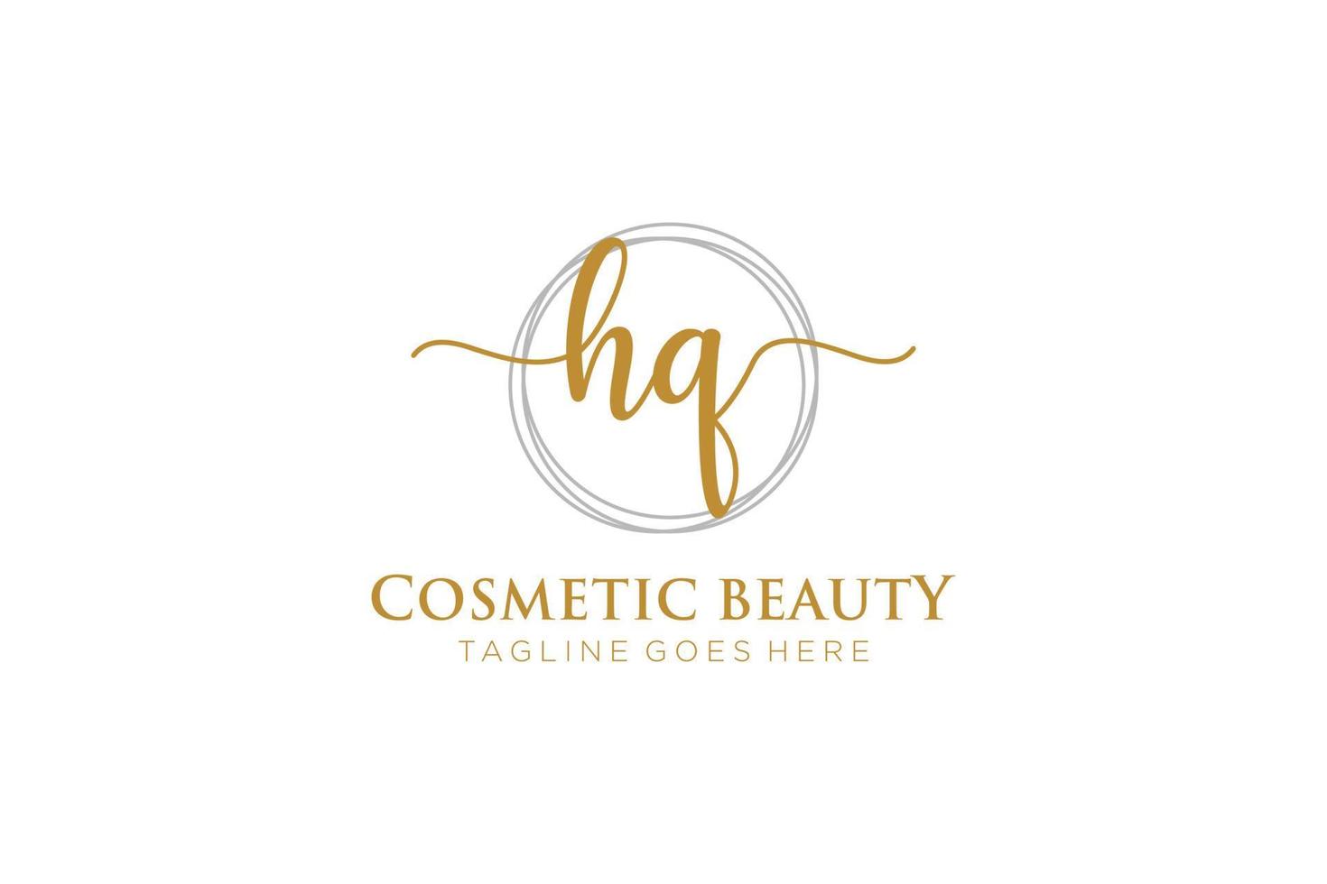 initial HQ Feminine logo beauty monogram and elegant logo design, handwriting logo of initial signature, wedding, fashion, floral and botanical with creative template. vector