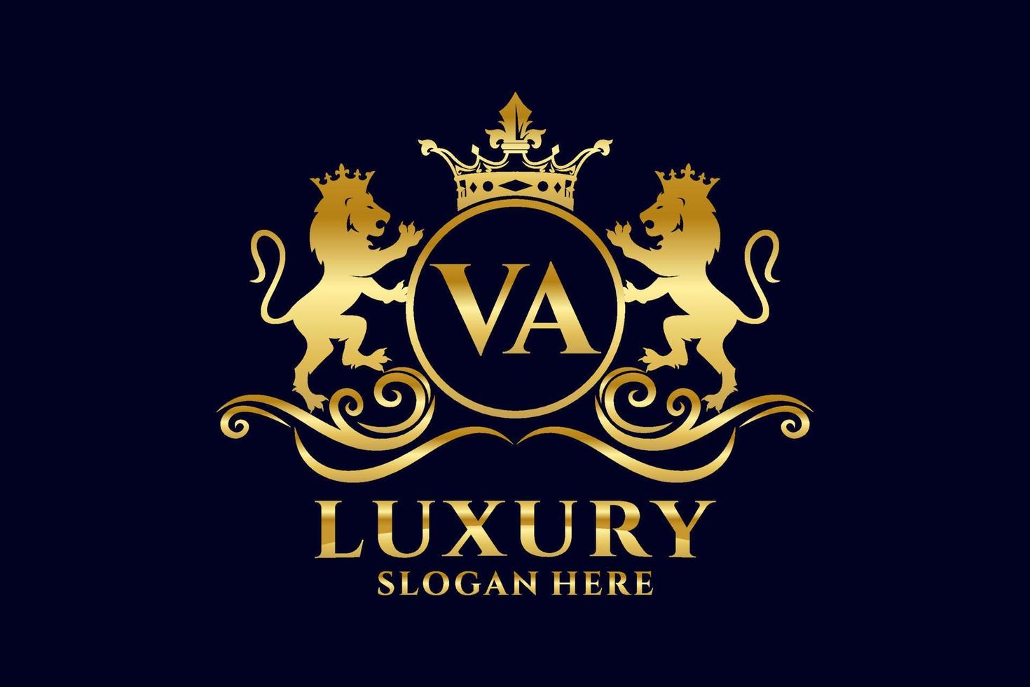 Initial VA Letter Lion Royal Luxury Logo template in vector art for luxurious branding projects and other vector illustration.